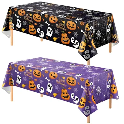 Halloween-Tischdecke, Kunststoff, 130x220 cm, 2 Stück, Kürbismuster