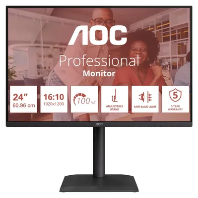 Produktbild von AOC E4 X24E4U, 61 cm (24"), 1920 x 1200 Pixel, Full HD, LED, 4 ms, Schwarz