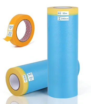 Productafbeelding van Afdekfolie 150 cm x 25 m - Noppenfolie - Plakband 25 mm x 50 m - Afdekfolie met tape - Beschermfolie - Schilderen