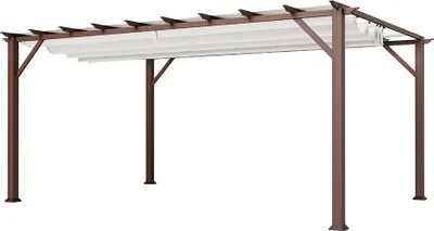 Zdjęcie produktu dla Paragon Outdoor aluminiowa pergola Florenz 1116 efekt drewna ciemny brąz/biały 350x505x236 cm