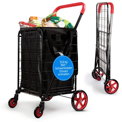 Obrázok produktu pre Nákupný vozík SereneLife, nákupný vozík, skladací nákupný vozík s objemom 50 l, nákupná taška s kolieskami, schodolez do 32 kg