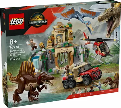 Produktbild von LEGO Jurassic World Spinosaurier & Quetzalcoatlus: Hubschrauber-Einsatz –  2 Spielzeug-Dinosaurier,  Hubschrauber, Lkw und 4 Minifiguren – Geschenk für Jungen und Mädchen ab 8 Jahren – 76976