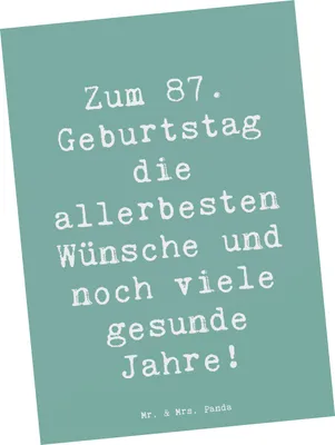 Produktbild von Mr. & Mrs. Panda Postkarte Spruch 87. Geburtstag - Meeresbrise - Geschenk, einzelkarte, Geburtstagsgrüße, besondere Geburtstagsfeier, Ansichtskarten, Postkarten, Alter