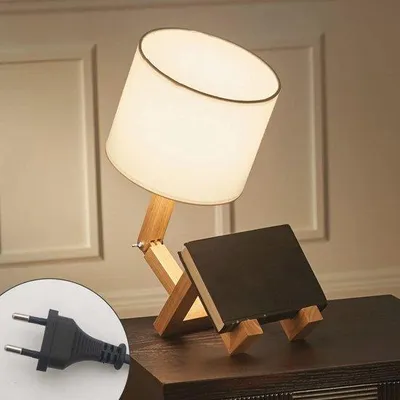 Productafbeelding van Creatieve Tafellamp met Houten Sokkel - Verstelbare E27 Lamp voor Slaapkamer en Kantoor