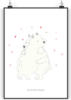 Produktbild von Mr. & Mrs. Panda Bild Eisbär Umarmen DIN A4 - Weiß - Geschenk, Plakat, drucke, Lustige Sprüche, Wandbild, Kunstdruck, wanddeko