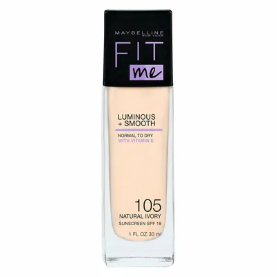A bottle of Maybelline Fit Me! Luminous + Smooth Foundation.