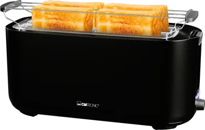 Produktbild von Clatronic Toaster 4 Scheiben | Langschlitztoaster mit Auftau-/Aufwärm-/Schnellstoppfunktion | mit Brötchenaufsatz | TA 3802 schwarz-matt