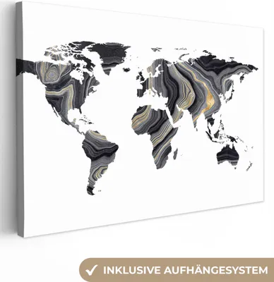 Produktbild von OneMillionCanvasses® - Leinwandbilder - 140x90 cm, Weltkarte - Farbe - Gold, Wandbilder Kunstdruck Wanddekoration