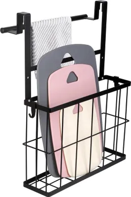 Produktbild von Metallischer Bad- und Küchenorganizer mit Handtuchhalter, Tür, Wandmontage, ohne Bohren, für Küche und Bad, Schwarz