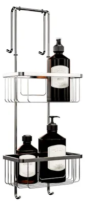 Produktbild von Duschablage zum Hängen, 2 Etagen, Edelstahl verchromt, 67 cm lang, Aufbewahrung von Duschzeug, Halter für Wischer