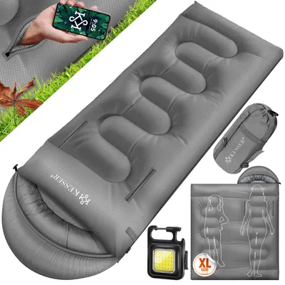 Produktbild von KESSER® Schlafsack Outdoor | Deckenschlafsack 3-4 Jahreszeiten | Camping-Sleeping-Bag für Erwachsene & Kinder | Leicht Tragbar Warm & Wasserabweisend inkl. Campinglampe & Seitentasche