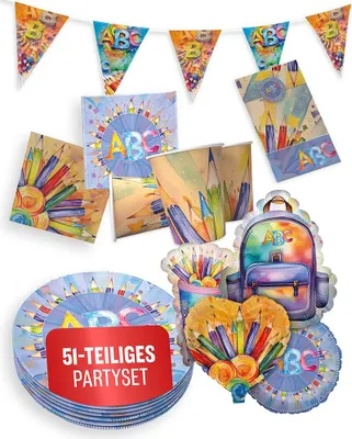 Produktbild von Back to School Partyset – 6-teilig mit Tellern, Bechern, Servietten, Ballons
