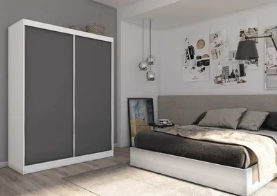 Produktbild von AGMAT Schwebetürenschrank Inari, Kleiderschrank mit 2 Türen, Moderne Garderobe in Farbe: Weiß, Schrank in Größe: 160 x 216 x 61 cm