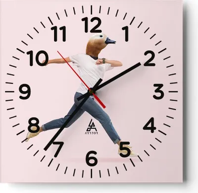 Produktbild von Wanduhr - Quadrat - Glasuhr - Anthropomorphisierung Mensch Ente - 30x30cm - Schleichendes Uhrwerk - Lautlos - zum Aufhängen bereit - Dekoration Modern - Wanddekoration aus Glas - C4AC30x30-4597