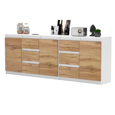 Zdjęcie produktu dla AZ team ® Duża Komoda BIAŁA WOTAN 200 cm 6 Szuflad 3 Drzwi Zestaw do Salonu