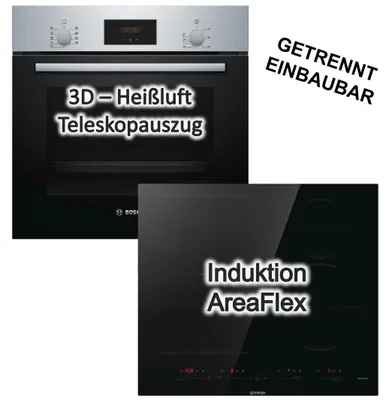 Produktbild von Herdset BOSCH Backofen 3DHeißluft Teleskopauszug + Gorenje Induktionskochfeld AreaFlex PowerBoost