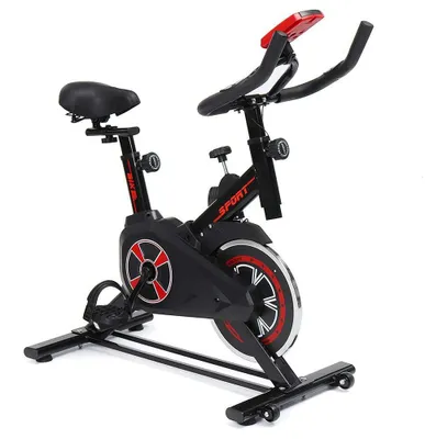 Zdjęcie produktu dla Rower treningowy do ćwiczeń w domu, czarny - koło zamachowe o wadze 4 kg - regulowane siodełko - wyświetlacz LCD i uchwyt na tablet