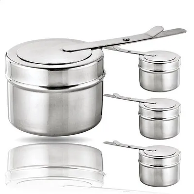 Produktbild von Unyqoos® Brennpastenbehälter 4er-Set – 2‑teilig, Edelstahl, für Fondue & Chafing Dish, passend für 225 g Brennpastadosen