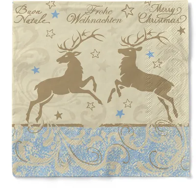 Produktbild von Tissue Serviette Liroy, 3-lagig, 33 x 33 cm, 100 Stück - Mank - Weihnachtsserviette springende Hirsche