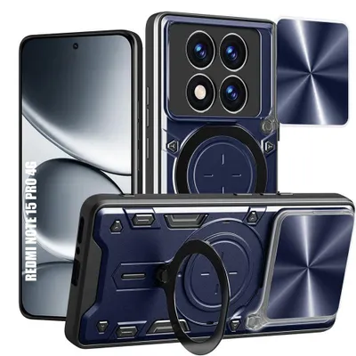 Image de Coque pour Xiaomi Redmi Note 15 Pro 4G, Rigide Antichoc avec Anneau et Cache Caméra - Bleu Marine