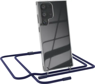 Produktbild von EAZY CASE Handykette für Samsung Galaxy S23 Ultra, Clear Case aus Silikon, mit Umhängeband, abnehmbare Endstücke, Handyband in Blau