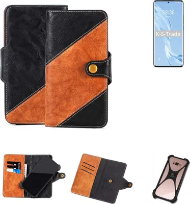 Produktbild von K-S-Trade Handyhülle Schutzhülle Bookstyle Case Wallet-Case kompatibel mit Meizu 18 Pro Handy Cover Bumper Klapphülle schwarz hellbraun 1x