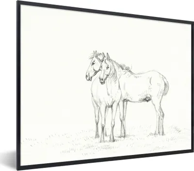 Produktbild von MuchoWow® MuchoWow® Gerahmtes Poster Zwei Pferde nebeneinander - Gemälde von Jean Bernard 40x30 cm - Poster mit zchwarzem Bilderrahmen - Kunstposter - Wanddekorationen