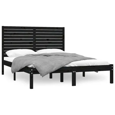 Image de vidaXL Lit en bois massif noir 150x200 cm