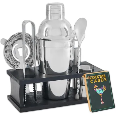 Produktbild von Cocktail-Shaker-Set – 8-teilig – Edelstahl – Mit Holzständer – Bar-Set