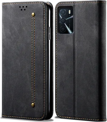 Image de OPPO A16 Case, étui portefeuille en cuir avec fermeture magnétique et support pour OPPO A16 noir