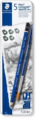 Produktbild von Aquarellstift Mars Lumograph 4B/6B/8B schwarz VE=10x5 Stück + Pinsel