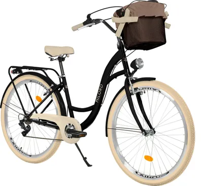 Produktbild von Milord Komfort Fahrrad Mit Korb Damenfahrrad Retro, 26 Zoll, Schwarz-Creme, 7-Gang Shimano