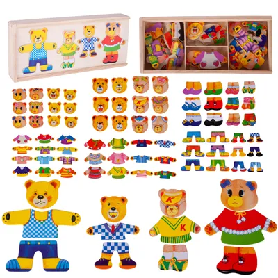 Obrázok produktu pre Vzdelávacie puzzle Malplay "Obleč medvedíka" - vzdelávacie puzzle v drevenej krabičke