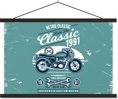 Produktbild von MuchoWow® Textilposter Motorrad - Werkzeuge - Retro 60x40 cm mit schwarzem Rahmen - Hölzernes