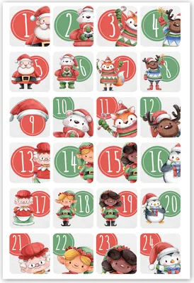 Produktbild von 24 Adventskalender-Zahlen-Aufkleber Weihnachtsmann-Motiv I 4 x 4 cm DIY Sticker Set I Weihnachtsaufkleber Geschenk-Aufkleber für Kinder I dv991