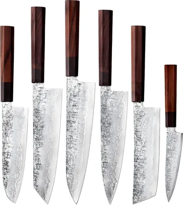 Produktbild von Set Damast Küchenmesser DR-39200 - 6-teiliges Set in Braun und Schwarz KP39200