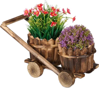 Produktbild von relaxdays Pflanzwagen mit 2 Blumentöpfen aus Holz