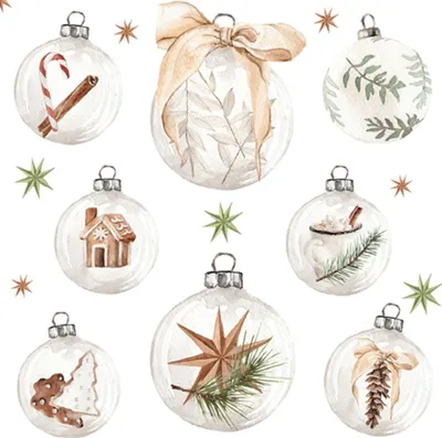 Produktbild von Servietten Papier 33x33cm 3-lagig mit Weihnachtskugeln Motiv 20 Stk.