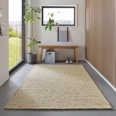 Produktbild von Wollteppich Handweb Teppich Gewalkt I Reine Schur-Wolle im Skandinavischen Design I Wohnzimmer Schlafzimmer Esszimmer Kinderzimer Büro |  Natur Meliert