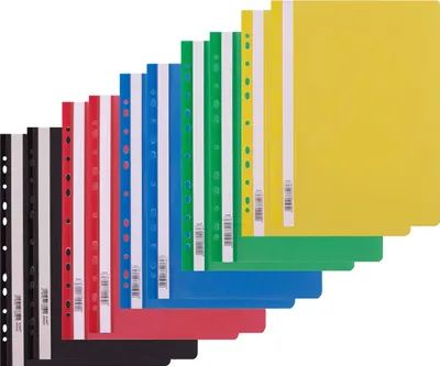 Produktbild von D.RECT Schnellhefter A4-10 Stück(5 Farben je 2x) - Pappschnellhefter A4 mit Lochung aus Kunststoff mit Transparentem Vorderdeckel - Plastik-Schnellhefter aus PP-Folie - Gelocht - Eurolochung