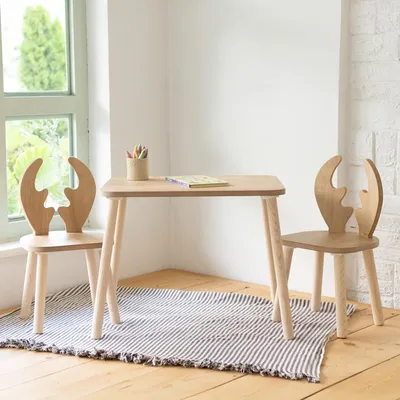 Produktbild von Montessori Tisch und Stuhl Set aus Holz für Kinder – Kindertisch mit 2 Stühlen – Kleinkind - Tischset