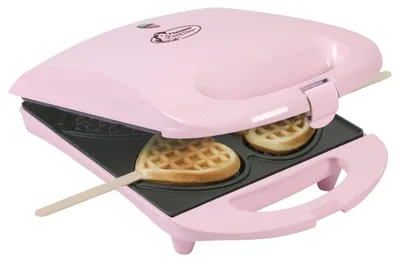 Productafbeelding van Bestron wafelijzer voor hartvormige wafels met steel, wafelmaker met antiaanbaklaag voor hartvormige wafels, retro design, 780 watt, kleur: roze