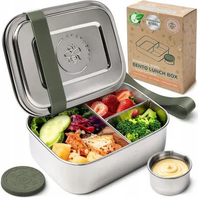 Produktbild von Edelstahl Lunchbox mit 3 Fächern und Soßenbehälter