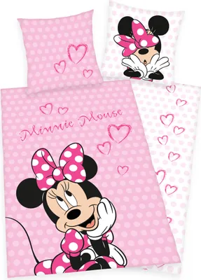 Produktbild von Disney Minnie Mouse Bettwäsche 80x80 + 135x200 cm, 100% Baumwolle mit Reißverschluss