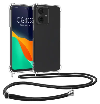 Produktbild von kwmobile Necklace Case kompatibel mit Motorola Moto G54 5G Hülle - Silikon Cover mit Handykette - Band Handyhülle Schwarz Transparent