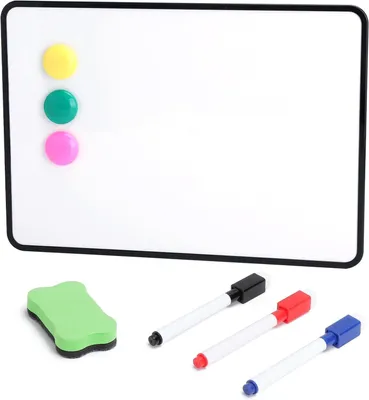 Imagen del producto de Pizarra magnética, de doble cara, de 30 x 21 cm, con rotuladores e imanes, ideal para oficina y escuela