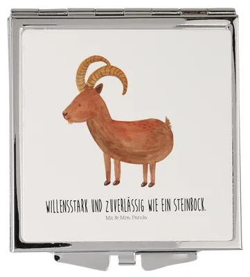 Produktbild von Mr. & Mrs. Panda Kleiner Spiegel Sternzeichen Steinbock - Weiß - Geschenk, Handspiegel, Geburtstag Januar, Schminkspiegel, Klappbarer, Kosmetikspiegel, Taschenspiegel
