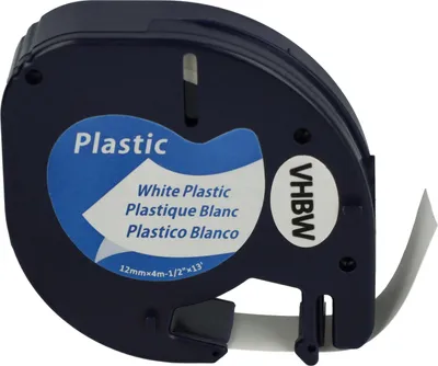 Produktbild von vhbw Schriftband-Kassette Plastik kompatibel mit Dymo LetraTag LT-100T, LT-100H, 2000 Etiketten-Drucker 4m x 12mm Schwarz auf Weiß, Kunststoff