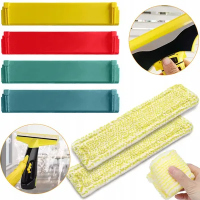 Produktbild von Set für Kärcher WV1/WV2/WV5 Hochdruckreiniger | 2 Mikrofaserpads + 4 Gummilippen 28 cm | Ersatzteil | Für Fenster, Spiegel und Fliesen