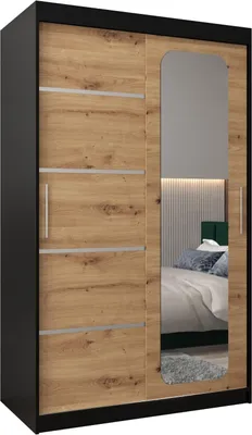 Produktbild von MEBLE KRYSPOL Promo 2120 Schlafzimmerschrank zwei Schiebetüren - Mattschwarz + Artisan
